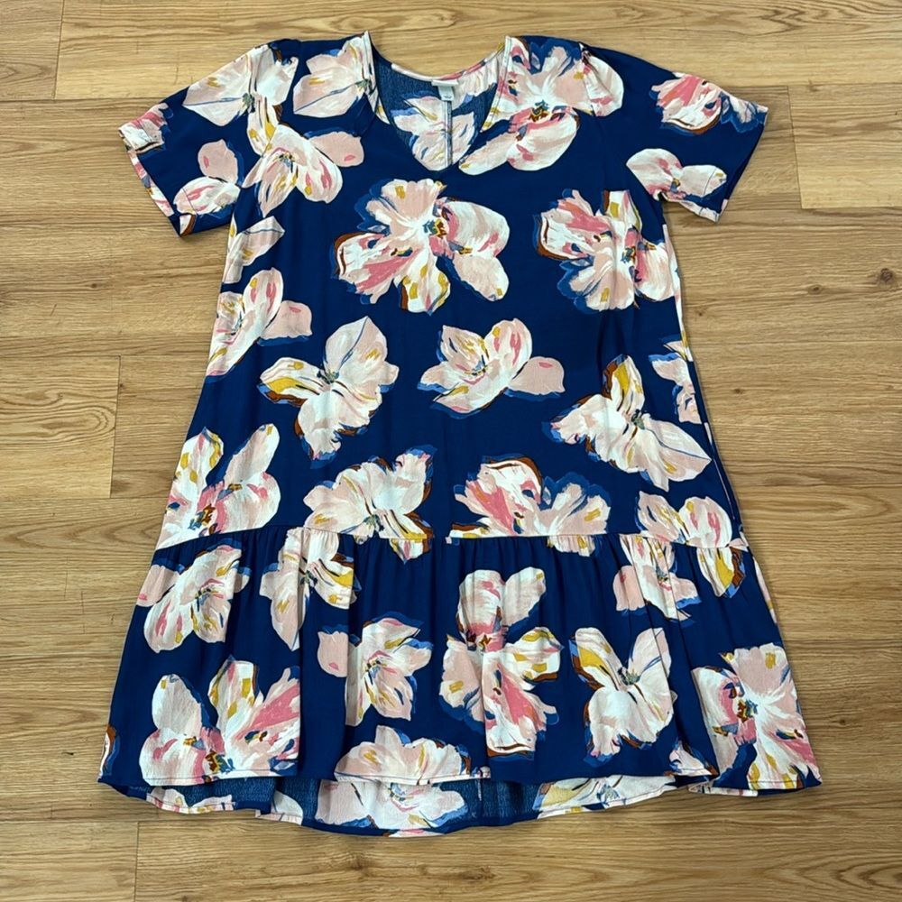 a new day Navy Blue Floral Short Sleeve Tunic Dress